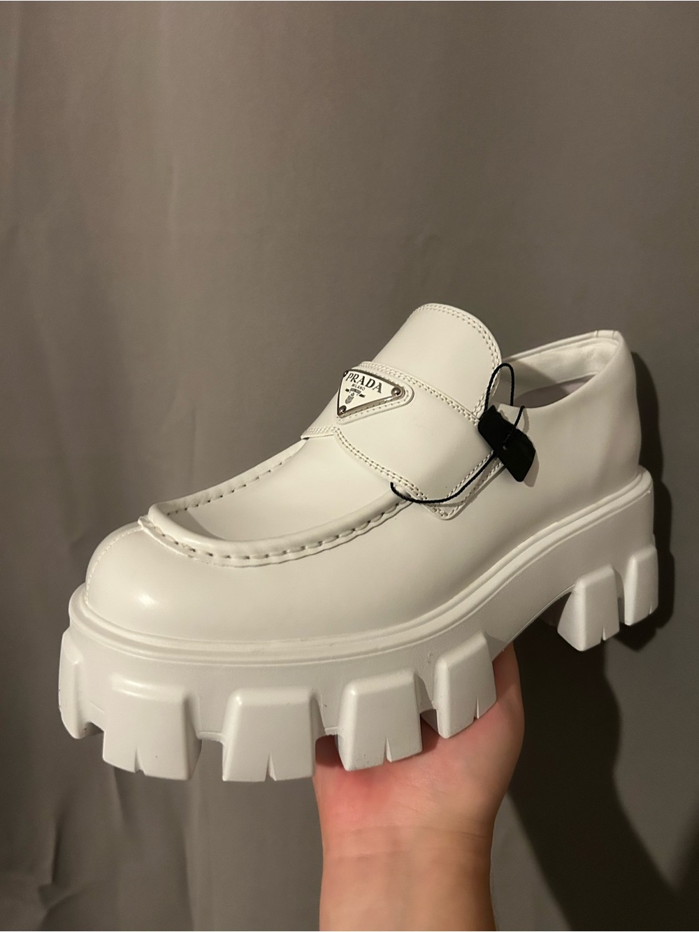 Prada White Leather Lug Sole Loafers - Picture 3 of 4